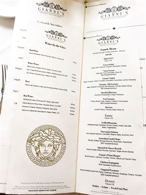 versace mansion food prices|Versace mansion lunch menu.